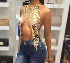 Festival Bling Plastic Sequined Crop Tops Women 2019 Sexy Metal Chain - £22.68 GBP