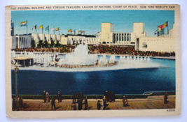 New York Worlds Fair Postcard Foreign Pavilion Lagoon Of Nations Fountai... - £10.41 GBP