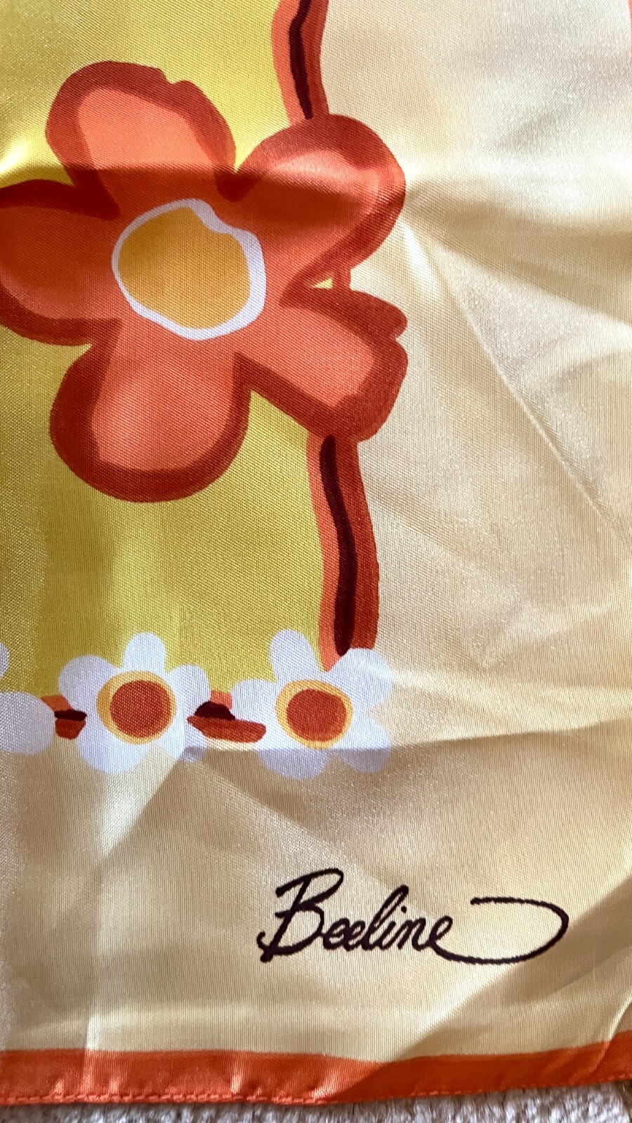 Beeline Italy Scarf  Mod Flowers Orange 1970S Multiples Item image 4