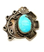 Vintage Sterling Native American Old Pawn Turquoise Flower Bloom Ring Ba... - $94.05