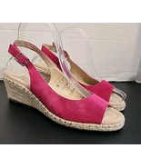 Lands End Pink Suede Espadrille Womens Sz 9B Wedge Sandals Slingback Ank... - $25.64 CAD