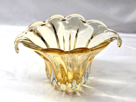 Vintage MURANO Style Wing Tip Art Glass Vase Dish Light Honey-Amber To C... - $35.13