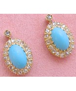 ANTIQUE VICTORIAN OVAL TURQUOISE .50ctw ROSE DIAMOND HALO 18K STUD EARRI... - $1,503.81