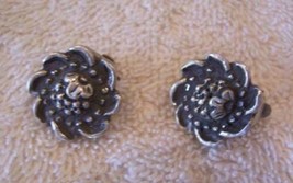 Vintage Floral Earrings, Clip; 900 Silver Jewelry Handmade Indonesia 1950&#39;s - £12.47 GBP