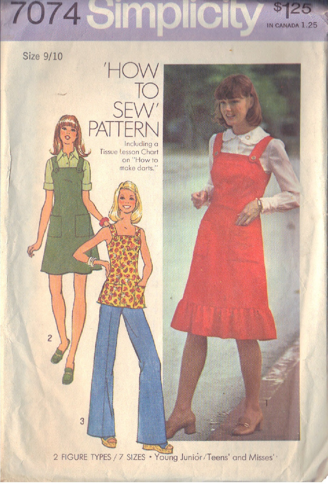 Primary image for SIMPLICITY PATTERN 7074 SZ 9/10 DATED 1975 MISSES' JUMPER 2 LENGTHS OR TOP