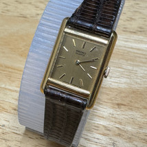 VTG Seiko Quartz Watch 1400-5039 Women Gold Tone Rectangle Leather New B... - $32.29