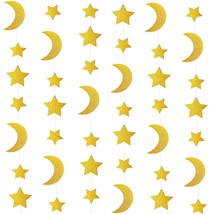 Glitter Gold Twinkle Stars Crescent Paper Garlands Hanging Decorations Honey Moo - £12.67 GBP