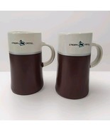 2 Caribou Coffee Mugs Tea Retro Cream &amp; Brown  Cups 16oz Handle Tall Old... - $24.70