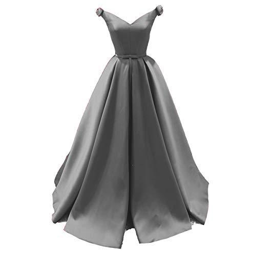 Plus Size Off The Shoulder V Neck Long Formal Prom Evening Dresses Gray US 20W