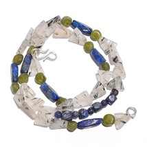 Natural Rutile Quartz Lapis Lazuli Vasonite Gemstone Beads Necklace 17&quot; UB-3705 - £8.69 GBP