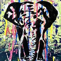 Colorful Elephant - Original Wall Art Handmade Mixed Media 11&quot;x14&quot; Painting - £79.89 GBP