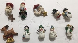 Lot of 10 Vintage Mini Christmas Tree Ornaments Wood Wooden Snowman Santa Claus - £34.33 GBP