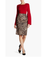 VINCE CAMUTO Black Brown Leopard Animal Print Pencil Skirt LARGE - £31.08 GBP