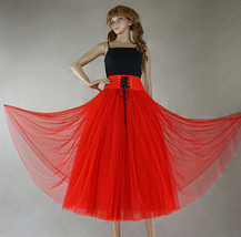 A-line Red Tulle Maxi Skirt Women Custom Plus Size Tulle Ballroom Skirt