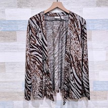 Chicos Easywear Stretchy Animal Print Cardigan Sweater Brown Gray  Womens XL 3 - £30.53 GBP