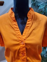 Ashley Stewart Women Orange Cotton V-Neck Short Sleeve Casual Top Blouse Size 14 - £18.91 GBP