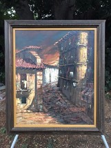 MARTINEZ Original Mid Century Modern Townscape Vintage Framed Art Oil on Canvas - $320.00