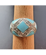 DOCZ 925 STERLING SILVER TURQUOISE AND CZ DOME RING SIZE 7.75 - $44.88