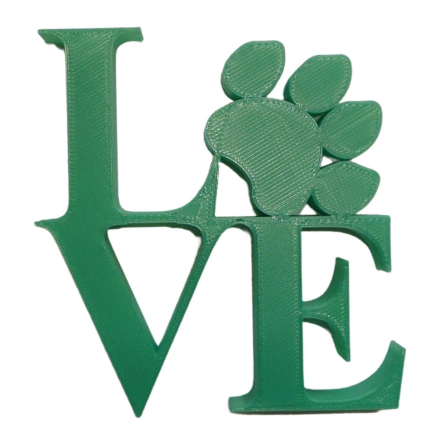Love Word with Paw Print Table Shelf Home Office Decor Green Made in USA... - $7.99