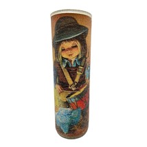 Vintage Sugar Frosted 9&quot; Glass Pillar Candle Holder Drummer Boy Baby Jesus - £26.08 GBP