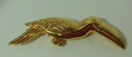 Vintage Signed AJC Gold Tone Bird Pelican Brooch - £14.78 GBP