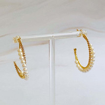Pearl And Gold Blended Hoop Earring - £28.75 GBP