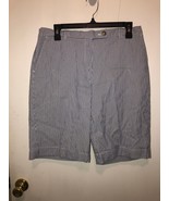 Lands End Womens 32&quot; Waist Seersucker Look Cotton Blend Striped Shorts 3... - $16.28 CAD