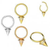 316L Surgical Steel CZ Spike Hinged Segment Clicker Nose Ring 16 Gauge - £51.79 GBP