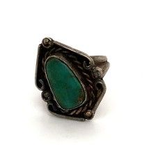 Vintage Sterling Fred Harvey Era Old Pawn Green Turquoise Stone Scroll Ring sz 9 - £58.42 GBP