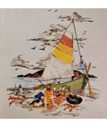 Summer Sailboat Crewel Kit Linen Coastal Dog Boy Beach Seagull Bird Wool... - £18.05 GBP
