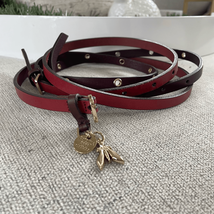 Patrizia Pepe Italian Leather Belt Gold Fly Charm Red Burgundy OSFM - $40.32