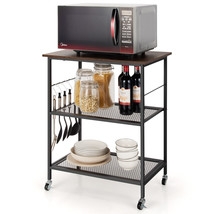 Costway 3-Tier Utility Standing Microwave Rack Kitchen Serving Cart w/ Hooks - £77.49 GBP