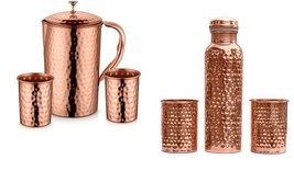 copper water dispenser jug 2 quarts + 900 ml copper bottle with 6 glasse... - £92.34 GBP