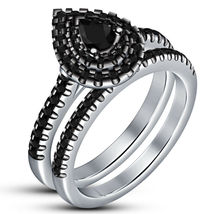 14K White Gold Finish 2 Ct Pear Cut Diamond Bridal Engagement Wedding Ring Set - £80.95 GBP