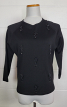 Vintage Nanette International Black 3/4 Sleeve Beaded Sequin Knit Top Siletta 12 - $19.80