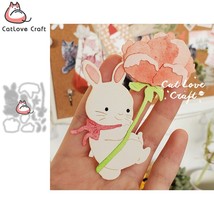 Rabbit Holding Flower Metal Cutting Dies Scrapbooking Die Cuts Card Maki... - $9.50