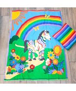Rainbow Zebra Quilt Baby Blanket comforter toddler kids w pillow bright ... - $23.00