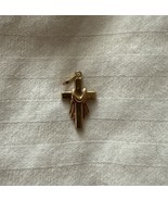 Mini 14K Yellow &amp; Rose Gold Draped Style Cross Vintage Small Charm Penda... - $71.28