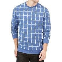 $65 Alfani Mens Sweatshirt White Medium Grid Jacquard Pullover Blue Size Medium - £20.24 GBP