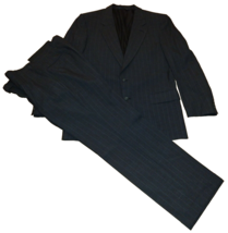 Burberry Pin Striped Pleated Front Two Piece Suit Blue Coat 40R / Pants ... - $164.27 CAD