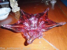 Bohemian Glass Czechoslovakia Red To Clear Centerpiece Free Form Bowl Purple - £138.48 GBP