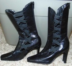 Womens Boots Stefani Collection Genuine Leather Black Mid Calf Ladies-si... - $17.82