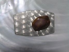 Vintage Handmade Polished Industrial SIlvertone Rounded Rectangle w Brown Stone  - £6.86 GBP