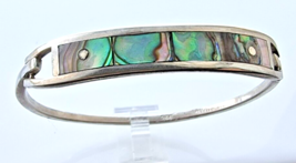 Taxco 925 Sterling Silver Abalone Shell Inlay Cuff Bracelet - £55.04 GBP