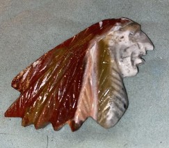 Indian Head &amp; Feathers Shape Crystal Stone Jasper Red Gray  2” H X 2” W - £8.96 GBP