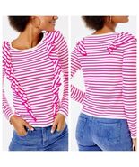 Lilly Pulitzer Womens Ruth Pink &amp; White Striped Ruffle Long Sleeve Sweat... - €28,88 EUR