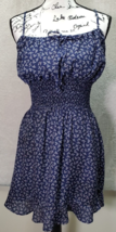 3rd + Malt Mini Dress Women Size Large Navy Floral Ruched Square Neck Drawstring - £18.19 GBP
