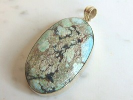 Womens Vintage Estate Sterling Silver Chrysocolla Colored Pendant 21.5g E5646 - £67.05 GBP