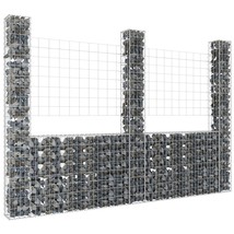 vidaXL U-Shape Gabion Basket with Posts, Iron, Silver, 102.4x7.9x78.7 Inches - €280,18 EUR