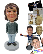 Personalized Bobblehead Charming Lady In Semi-Casual Attire With Spectacles - Le - £72.74 GBP